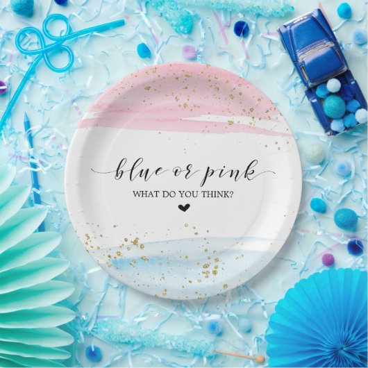 Waterverf Blauw of Roze Genderfeest Partij Papieren Bordje (Feest)
