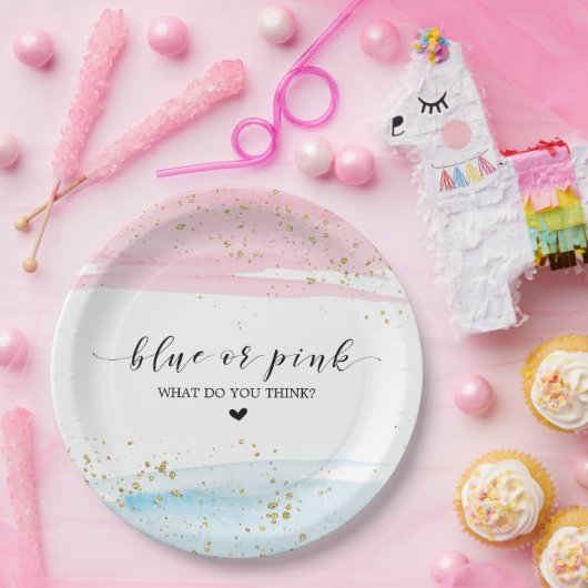 Waterverf Blauw of Roze Genderfeest Partij Papieren Bordje (Feest)