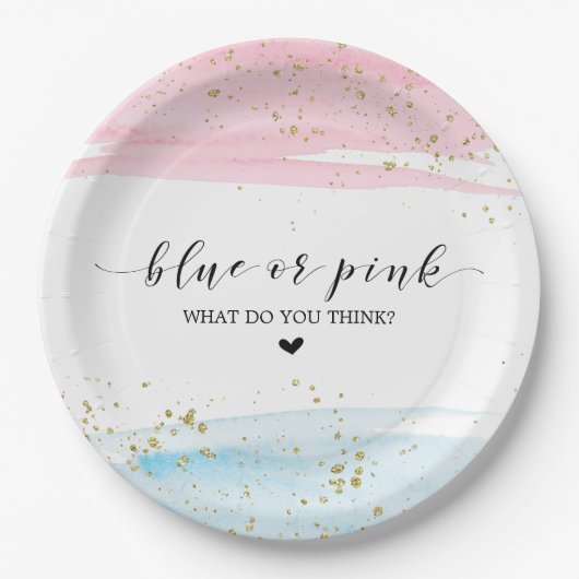 Waterverf Blauw of Roze Genderfeest Partij Papieren Bordje (Voorkant)