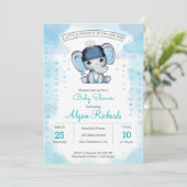 Waterverf blauw olifant pet Baby shower Kaart (Staand voorkant)