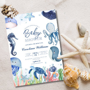 Waterverf blauw onder het zeeen baby shower kaart