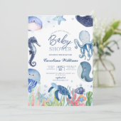 Waterverf blauw onder het zeeen baby shower kaart (Staand voorkant)