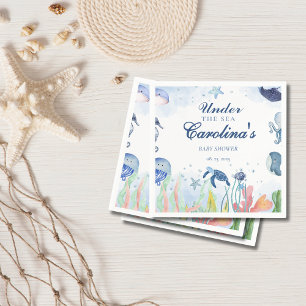 Waterverf blauw onder het zeeen baby shower servet