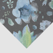 Waterverf Blauw op donkergrijze Floral Tissuepapier (Detail)