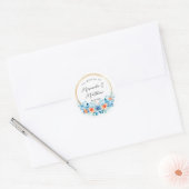 Waterverf Blauw Oranje Florals Gold Wedding Ronde Sticker (Envelop)