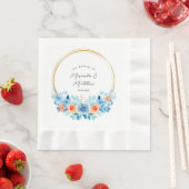 Waterverf Blauw Oranje Florals Gold Wedding Servet (Insitu)