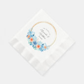 Waterverf Blauw Oranje Florals Gold Wedding Servet (Hoek)