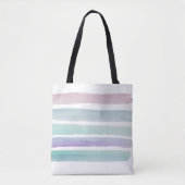 Waterverf Blauw Paarse Aqua Stripe Modern Tote Bag (Voorkant)
