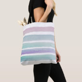 Waterverf Blauw Paarse Aqua Stripe Modern Tote Bag (Dichtbij)
