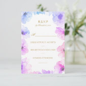 Waterverf Blauw Paarse Bloemenkrans Bruiloft RSVP (Staand voorkant)