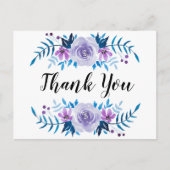 Waterverf Blauw Paarse bloemenkrans Dank u Briefkaart (Voorkant)