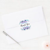Waterverf Blauw Paarse bloemenkrans Dank u Vierkante Sticker (Envelop)