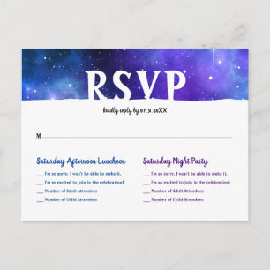Waterverf Blauw Paarse Galaxy Bat Bar Mitzvah RSVP Aankondigingskaart