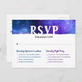 Waterverf Blauw Paarse Galaxy Bat Bar Mitzvah RSVP Aankondigingskaart (Voorkant / Achterkant)
