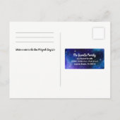 Waterverf Blauw Paarse Galaxy Bat Bar Mitzvah RSVP Aankondigingskaart (Achterkant)