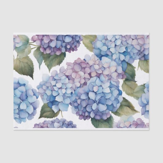 Waterverf Blauw, Paarse Hydrangea Flowers Tissuepapier (Voorkant)