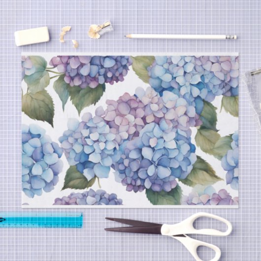 Waterverf Blauw, Paarse Hydrangea Flowers Tissuepapier (Craft)