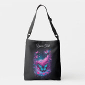 waterverf blauw paarse roze wolk Vlinders chic Crossbody Tas (Achterkant)