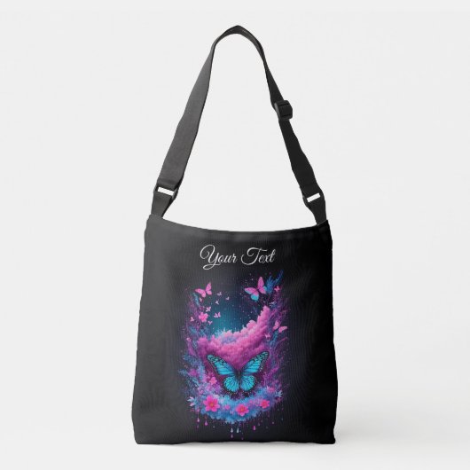 waterverf blauw paarse roze wolk Vlinders chic Crossbody Tas (Voorkant)