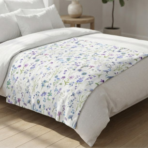 Waterverf Blauw Paarse Wilde Bloem Bloemmotief Fleece Deken