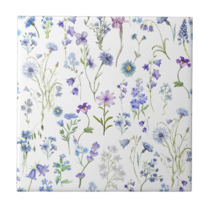 Waterverf Blauw Paarse Wilde Bloem Bloemmotief  Tegeltje