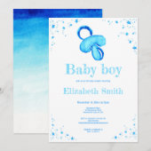 Waterverf blauw pacifier babydouche kaart (Voorkant / Achterkant)