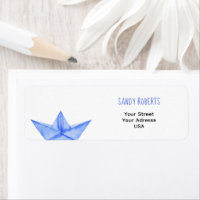 Waterverf blauw papier boot - Retouradreslabel