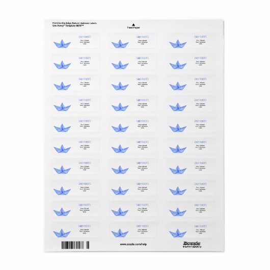 Waterverf blauw papier boot - Retouradreslabel Etiket (Full Sheet)