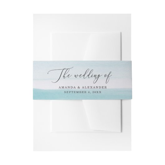 Waterverf blauw pastel bruiloft. Elegant nautisch Uitnodigingen Wikkel (Voorkant Voorbeeld)