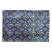 Waterverf Blauw Patroon met Goud Damast Kussensloop (Achterkant)
