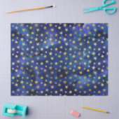 Waterverf Blauw Patroon met Gouden Sterren Tissuepapier (Craft)