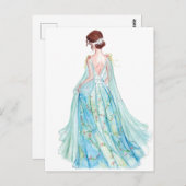 Waterverf blauw prinses mode illustratie briefkaart (Voorkant / Achterkant)