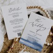 Waterverf Blauw QR-code Details bruiloft Kaart