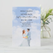 Waterverf blauw romance paar bruiloft kaart (Staand voorkant)
