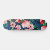 Waterverf blauw rood koraal tropisch floraal persoonlijk skateboard (Horizontaal)