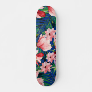 Waterverf blauw rood koraal tropisch floraal persoonlijk skateboard