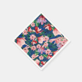 Waterverf blauw rood koraal tropisch floraal servet (Hoek)