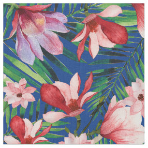 Waterverf blauw rood koraal tropisch floraal stof