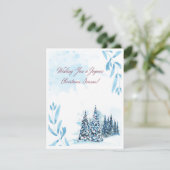 Waterverf blauw rood wit kerst feestdagenkaart (Staand voorkant)