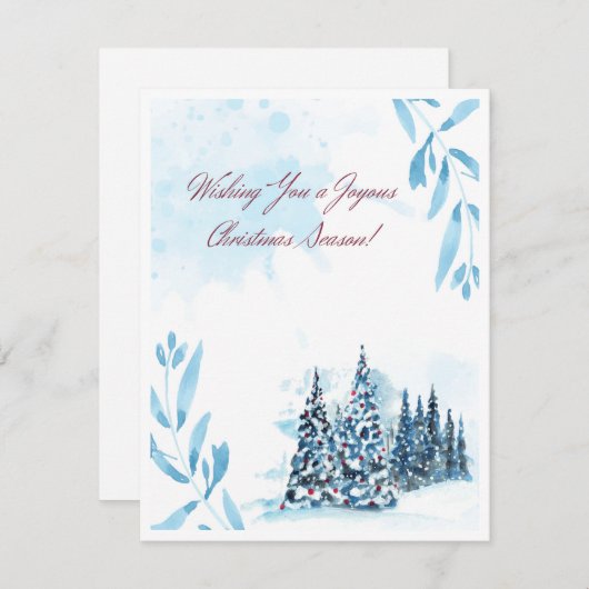 Waterverf blauw rood wit kerst feestdagenkaart (Voorkant / Achterkant)