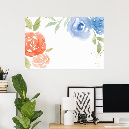 Waterverf blauw roos lijst achtergrond illustratie poster (Thuiskantoor)