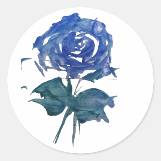 Waterverf Blauw Roos Sticker (Voorkant)