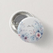 Waterverf Blauw Roze Bloem Knop Ronde Button 3,2 Cm (Voorkant /achterkant)