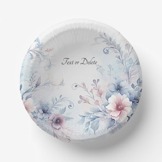 Waterverf Blauw Roze Bloem Papieren Kommen (Voorkant)