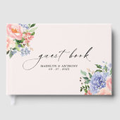 Waterverf Blauw Roze Bloemen Bruiloft Gastenboek (Voorkant)