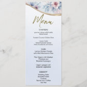 Waterverf Blauw Roze Bloemen Bruiloft Menu (Voorkant)
