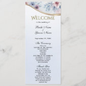 Waterverf Blauw Roze Bloemen Bruiloft Programma Programmakaart (Voorkant)