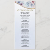 Waterverf Blauw Roze Bloemen Bruiloft Programma Programmakaart (Achterkant)