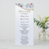 Waterverf Blauw Roze Bloemen Bruiloft Programma Programmakaart (Staand voorkant)