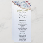 Waterverf Blauw Roze Bloemen Bruiloft Programma Programmakaart (Voorkant / Achterkant)